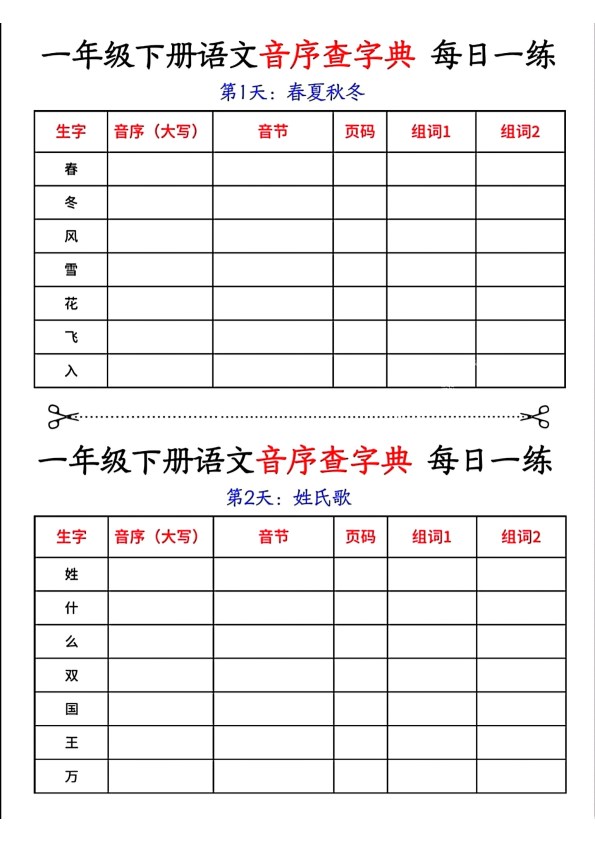 【2026春14页完整版】一年级下册语文音序查字典每日一练.pdf-985文库