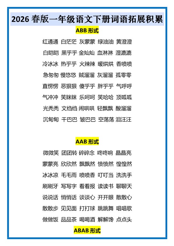 2026春新版一年级语文下册词语拓展积累.pdf-985文库
