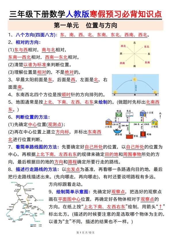 【2026春13页完整版】三年级人教版数学【寒假预习-必背知识点】.pdf-985文库