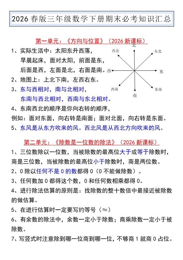 2026春新版三年级数学下册期末必考知识汇总.pdf-985文库