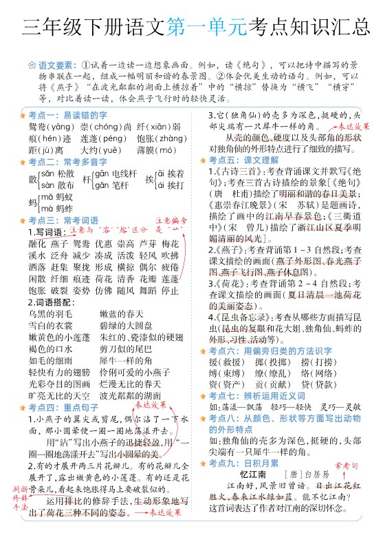 【2026春8页完整版】【语文】三年级下册语文1-8单元考点知识汇总.pdf-985文库