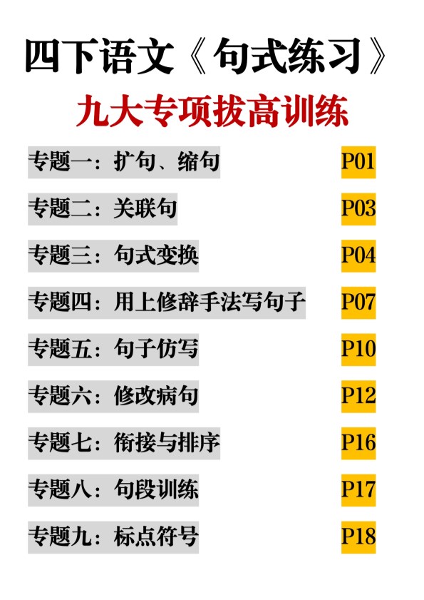 【2026春20页完整版】四年级（下册）语文期末九大专项拔高训练.pdf-985文库