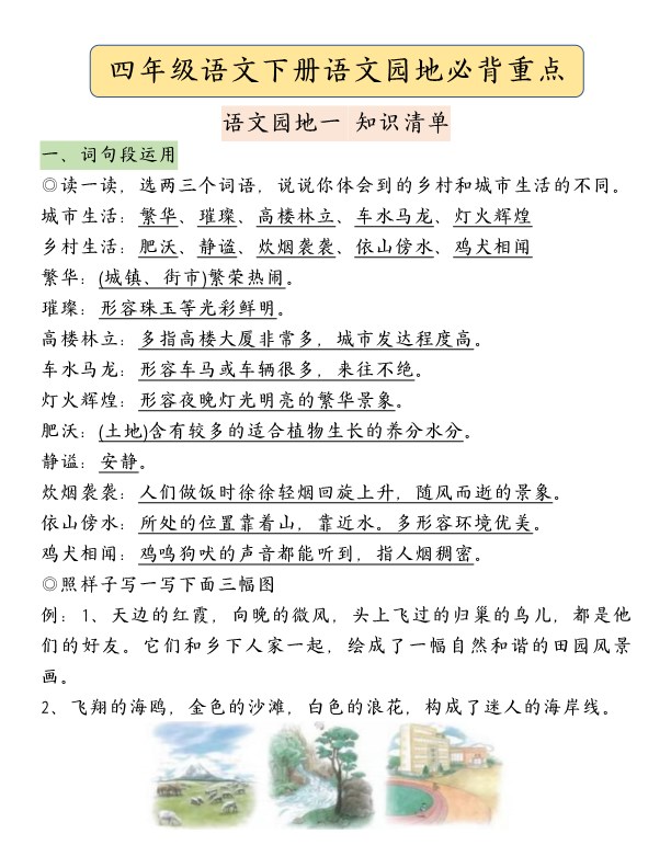 【2026春21页完整版】【语文园地必背重点考点总结】四年级下册语文.pdf-985文库