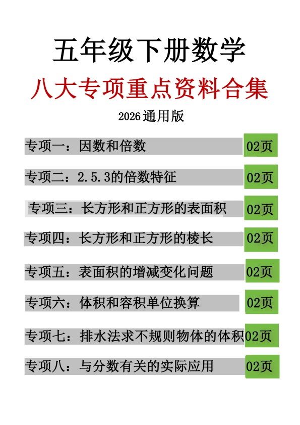 【2026年春新版】新五年级（下）数学思维重点专项练习【高清完整版】.pdf-985文库