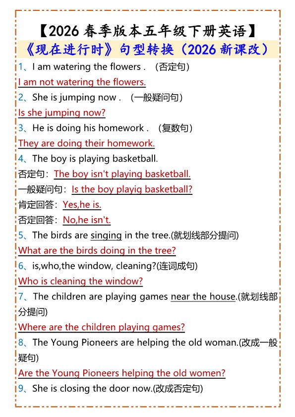 2026春新版【五年级下册英语】 语法讲解：现在进行时.pdf-985文库