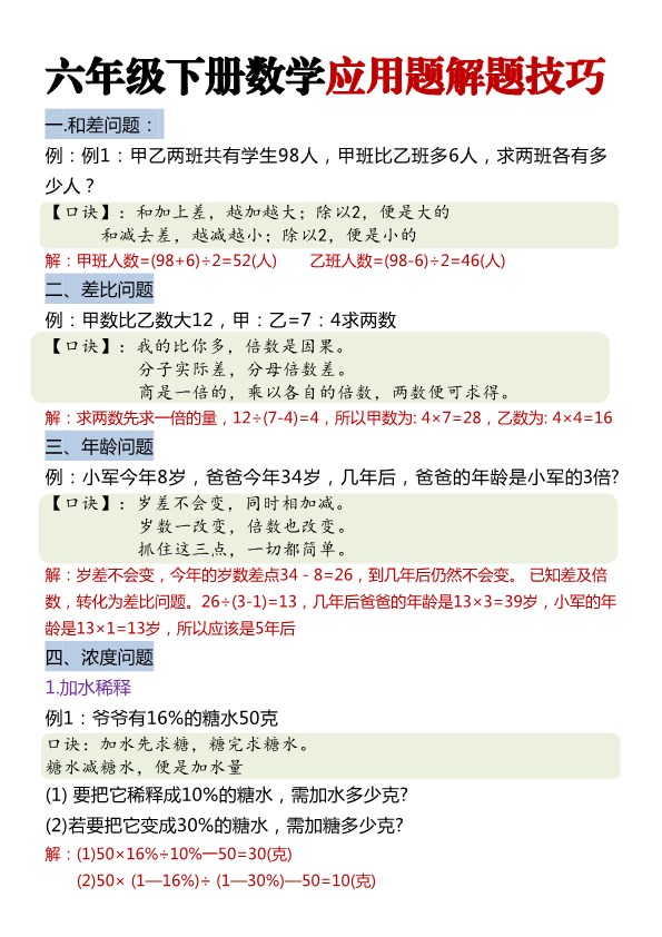 【2026春4页完整版】六年级（下册）数学经典应用题解题技巧.pdf-985文库