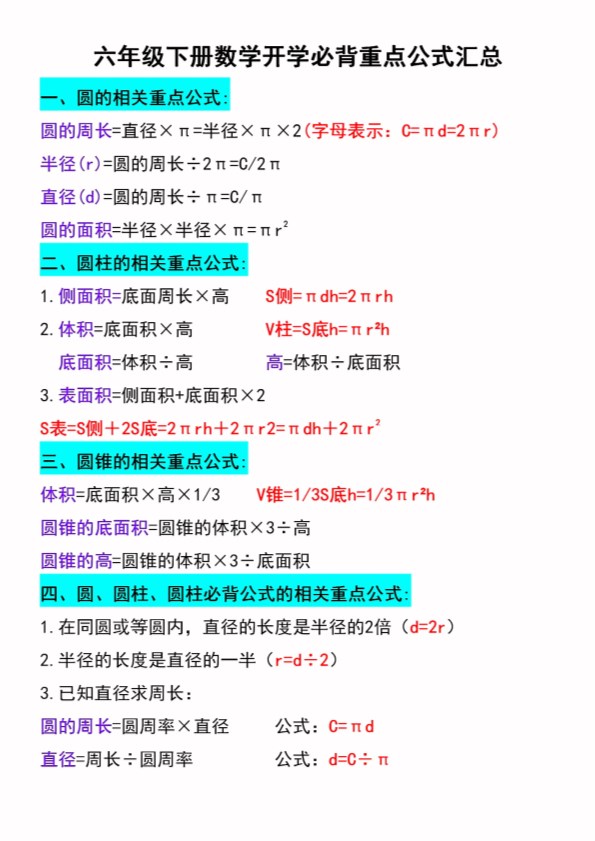 【2026春11页】六年级（下册）数学寒假知识汇总.pdf-985文库