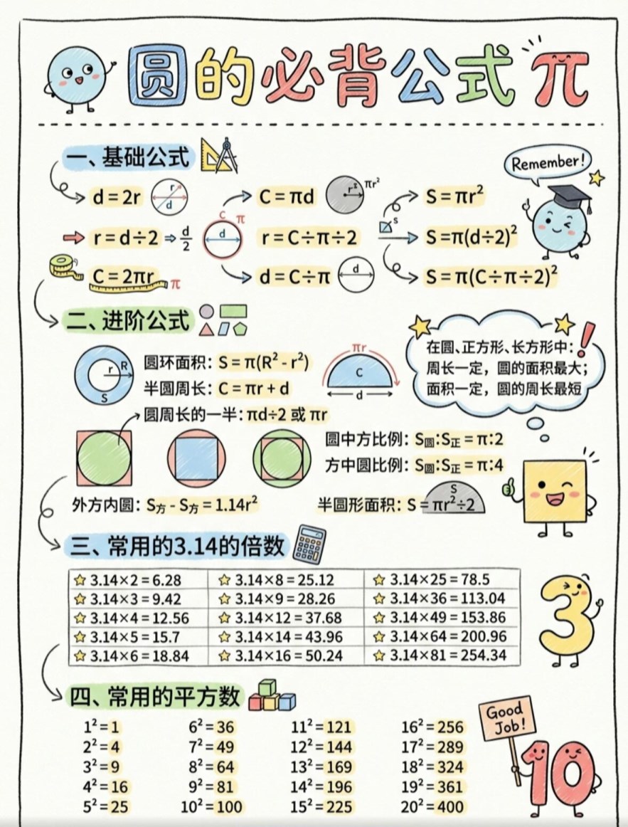 【2026春新版】六年级圆的必背公式【高彩板】.pdf-985文库