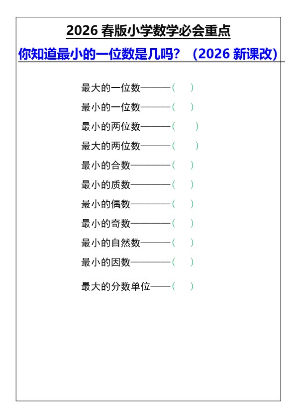 2026春新版小学数学必会重点,你知道最小的一位数是几吗?.pdf