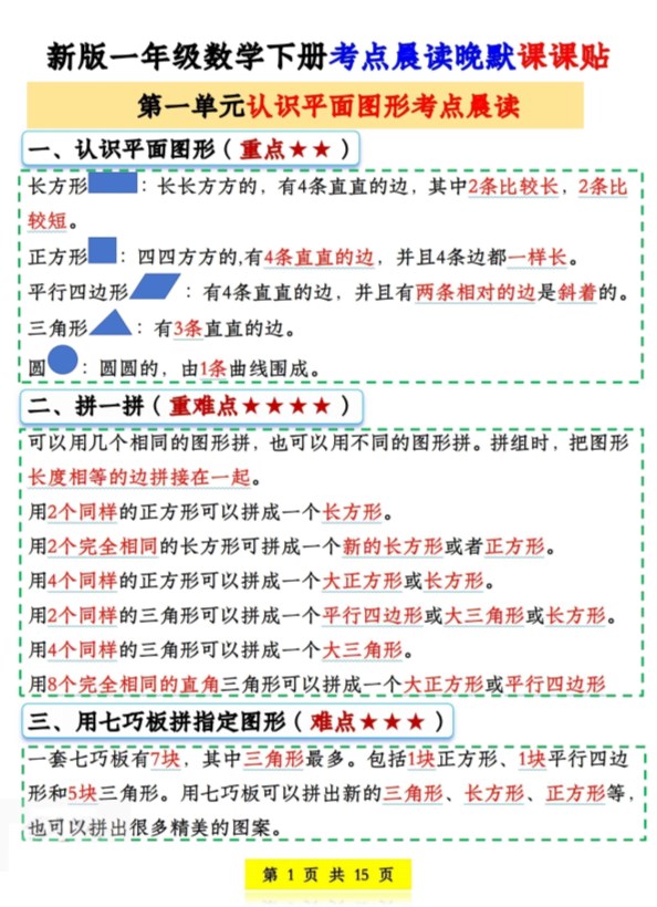 【2026春15页完整版】《晨读晚默课课贴》(1下).pdf