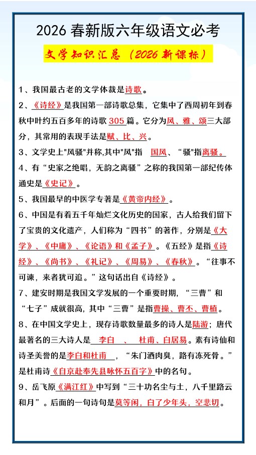2026春新版六年级语文必考 文学知识汇总.pdf-985文库