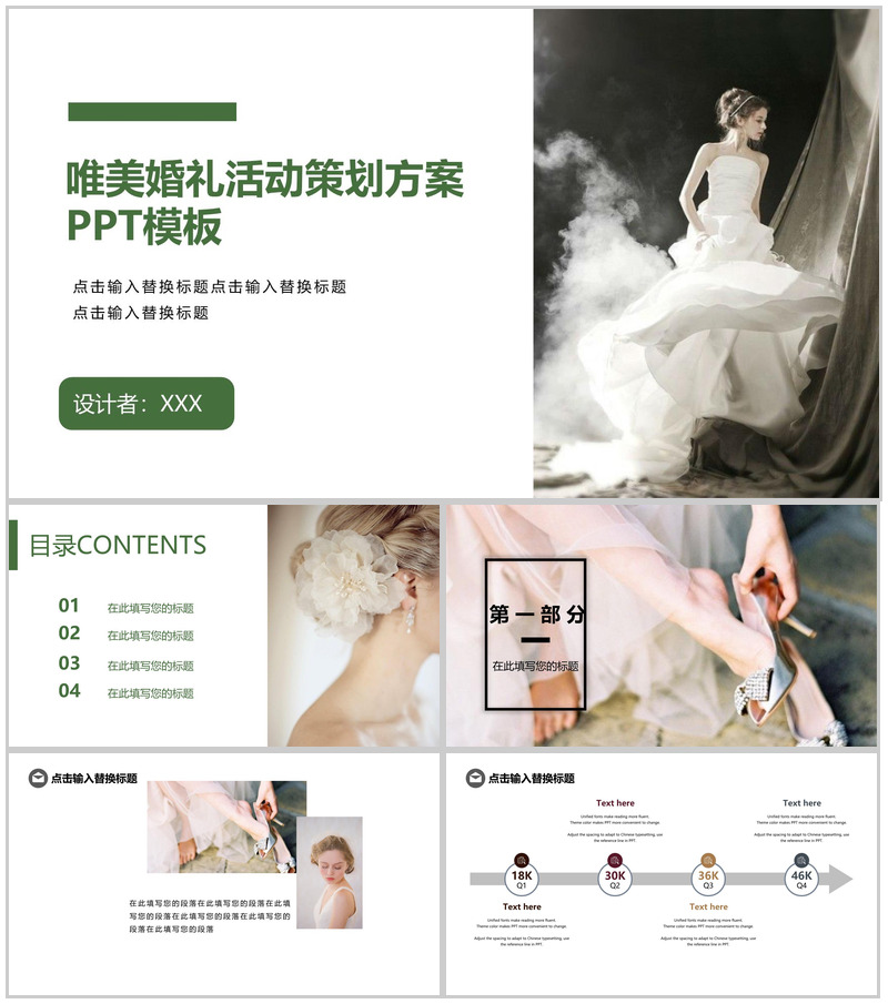 绿色简约杂志风浪漫婚礼活动策划方案PPT模板