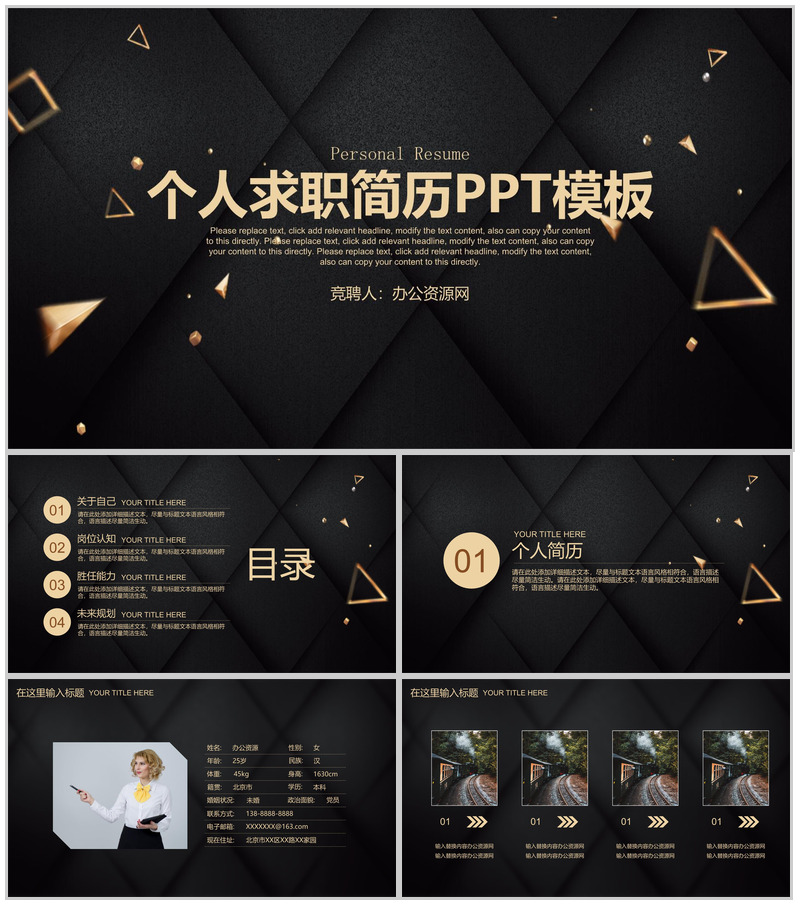 黑色格调大学生个人求职简历PPT模板