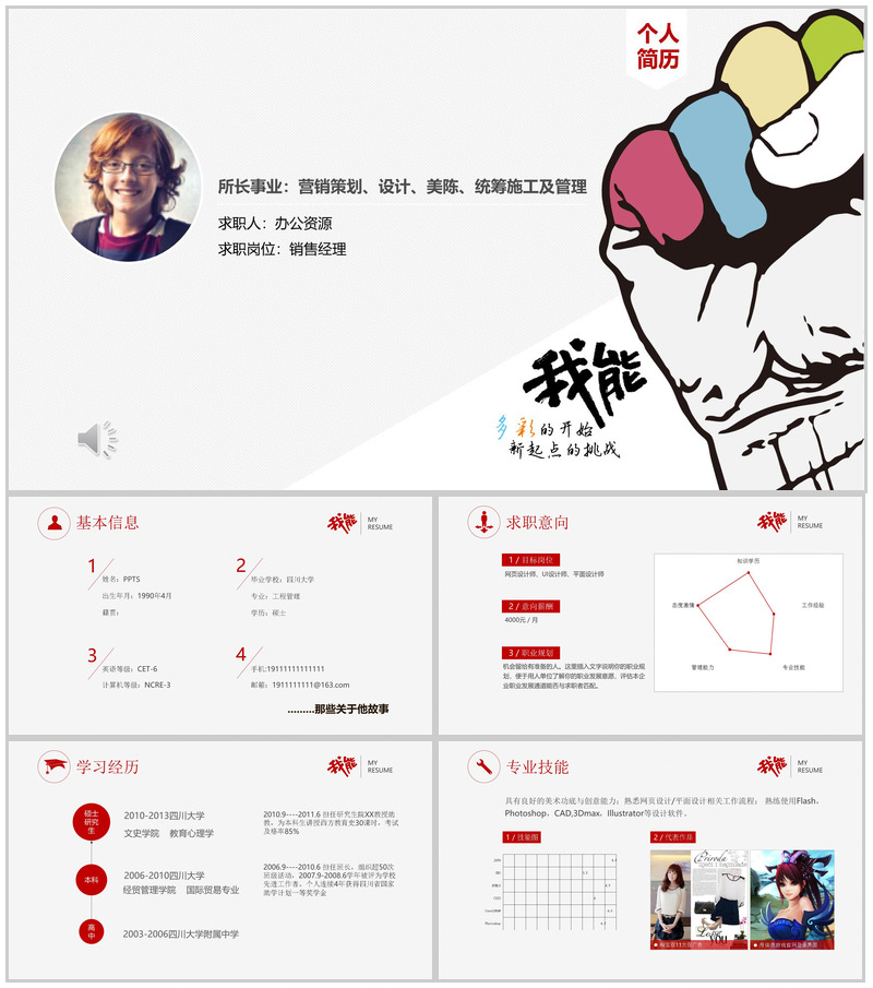 白色大气欧美个人简介竞聘PPT模板
