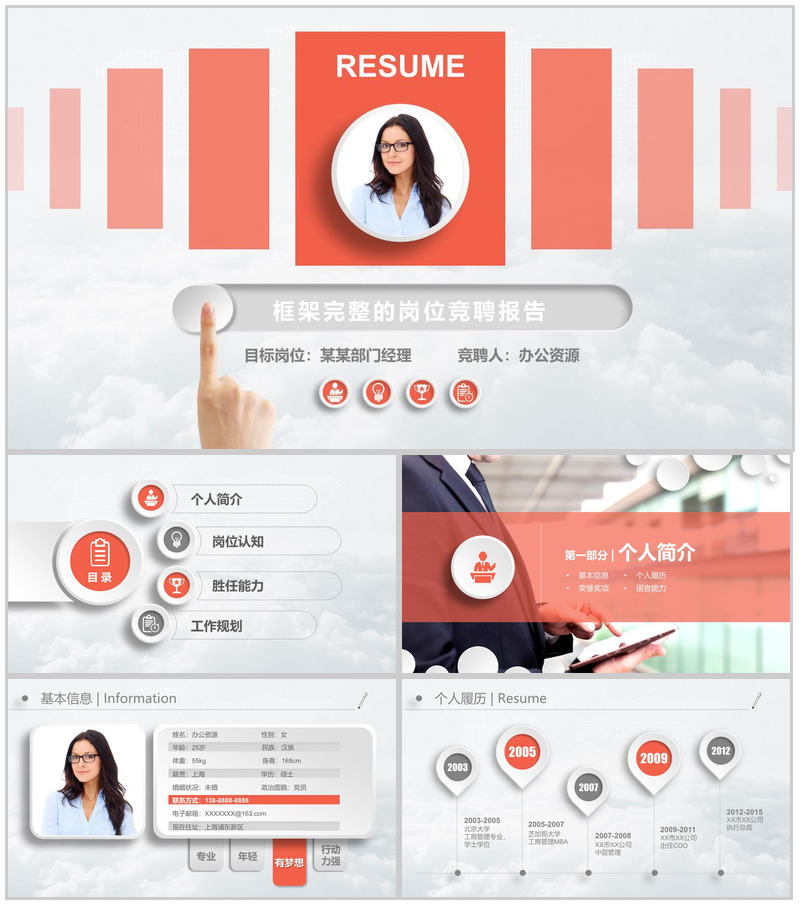 框架完整自我简介岗位竞聘报告PPT模板
