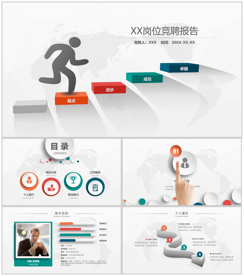 欧美简约个人简历岗位求职竞聘演讲报告PPT模板