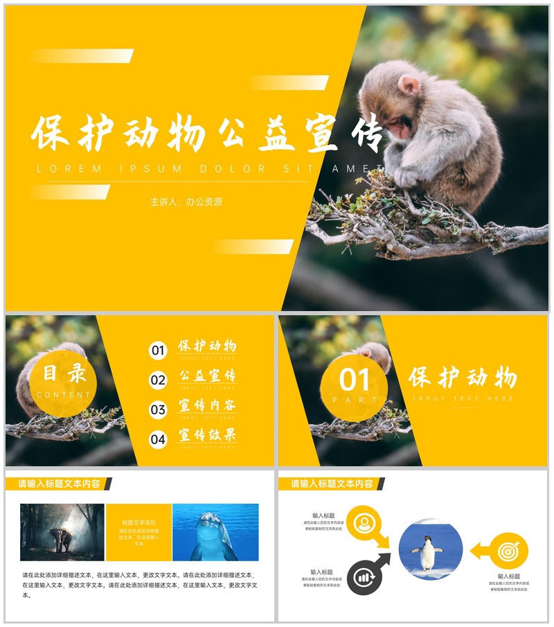 保护动物传承美德公益宣传PPT模板