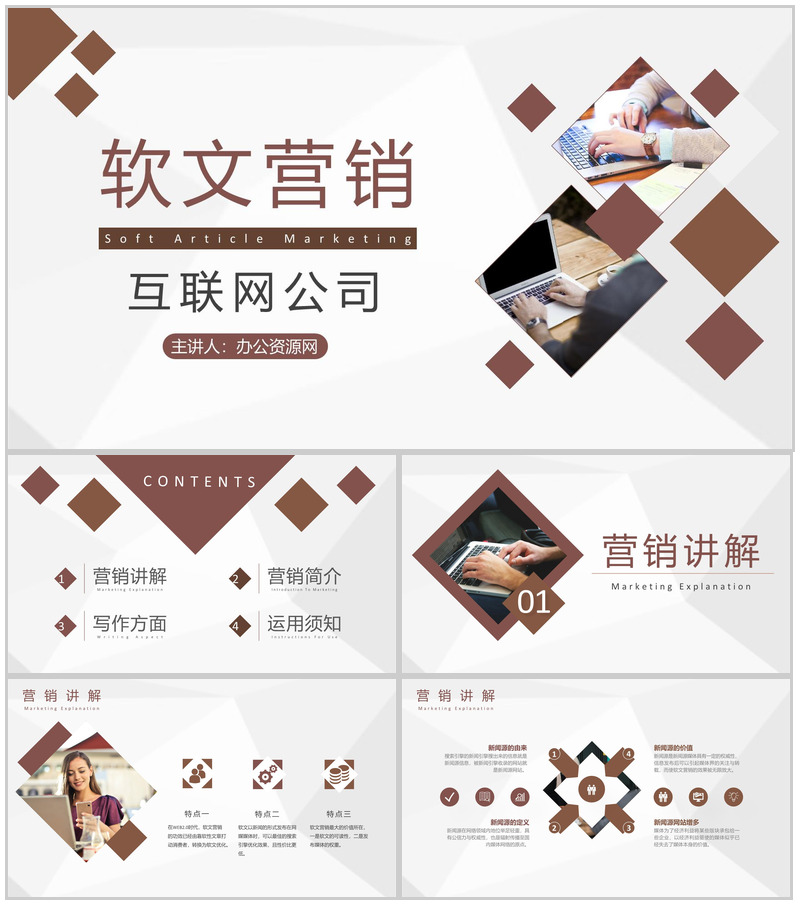 互联网公司软文网络推广营销与自媒体营销PPT模板