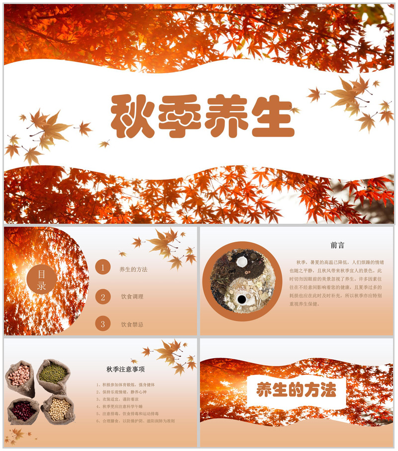 秋季养生主题方法的PPT模板