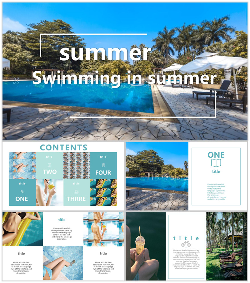 夏季度假村泳池宣传PPT模板