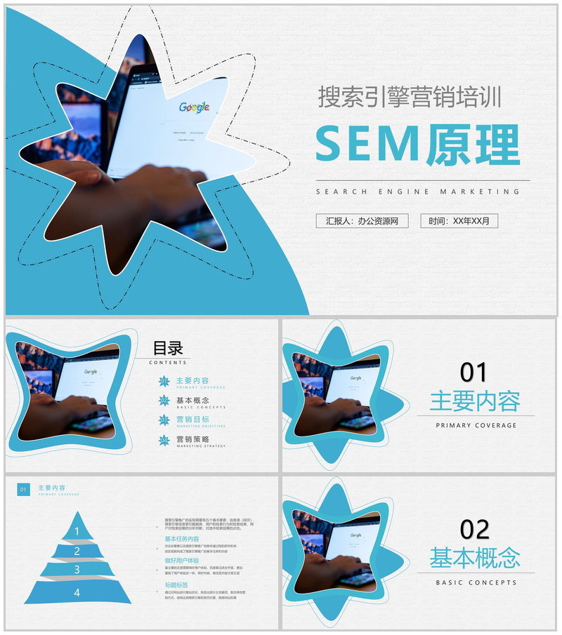 员工SEM原理培训总结公司网站优化营销推广方案PPT模板