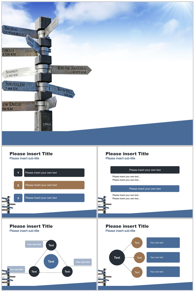 指路牌路标蓝色商务PPT模板