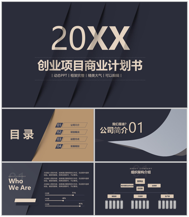 黑色商务风格创业项目商业计划书PPT模板