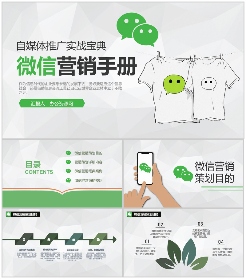微信推广网络营销自媒体运营手册商业策划书PPT模板