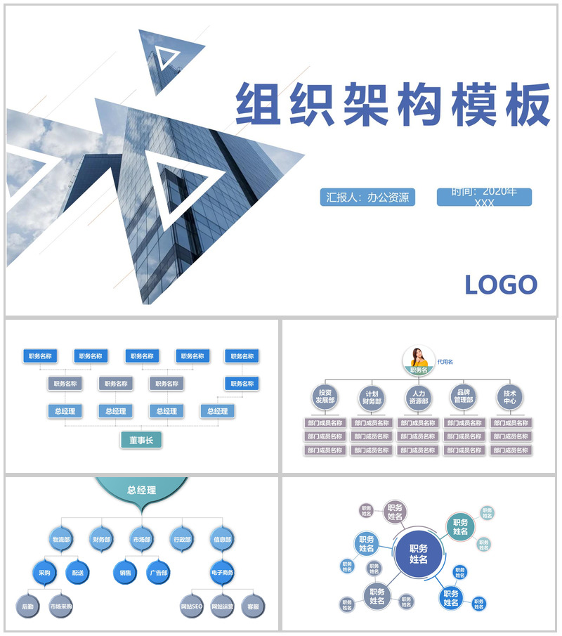 白色简约某大型公司组织架构图PPT模板