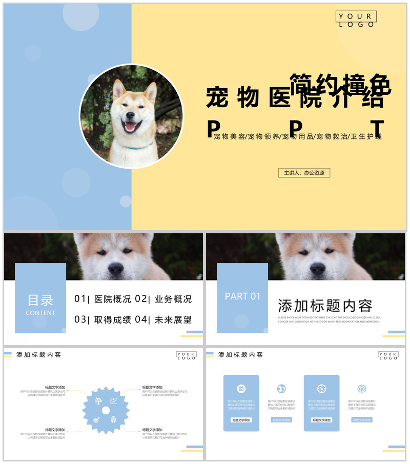 简约撞色宠物医院介绍PPT模板