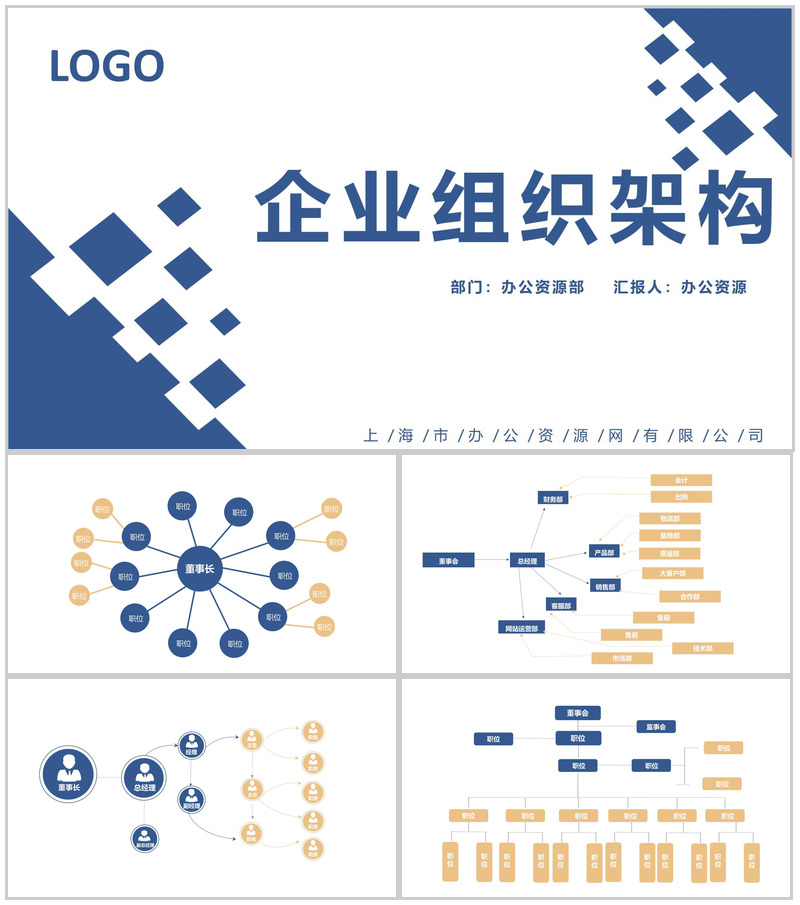 蓝色简约某企业人事组织架构图PPT模板