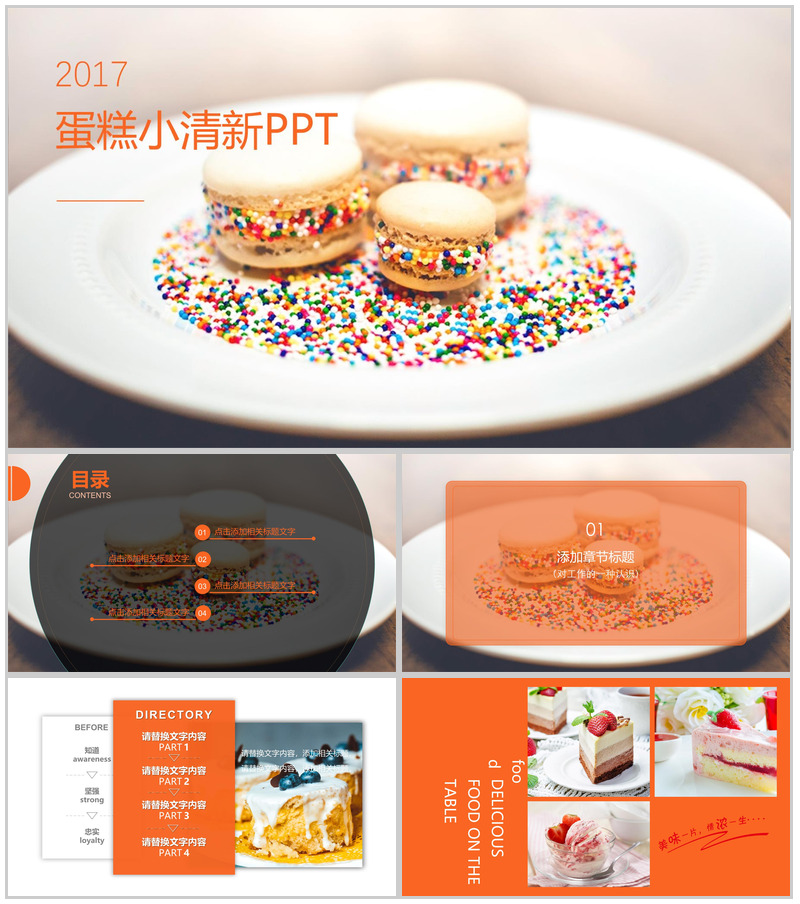 小清新蛋糕甜点展示品牌宣传PPT模板
