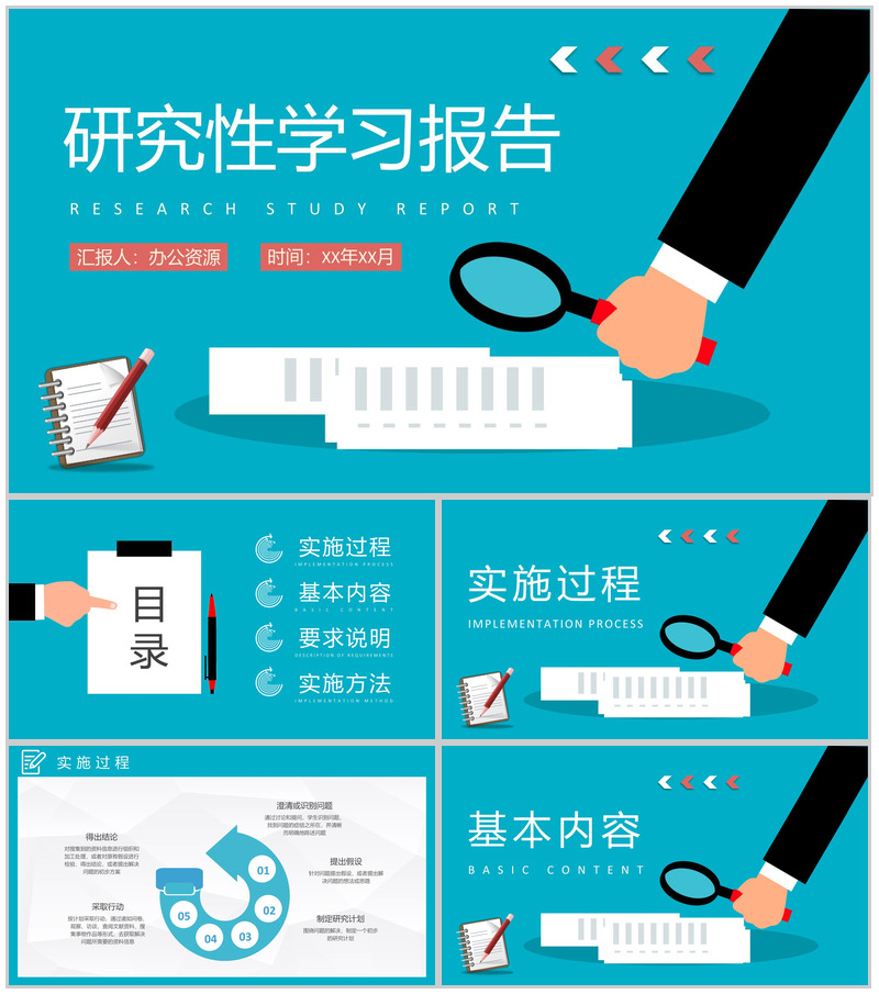 研究性学习报告论文总结大学生课题调研分析方案PPT模板
