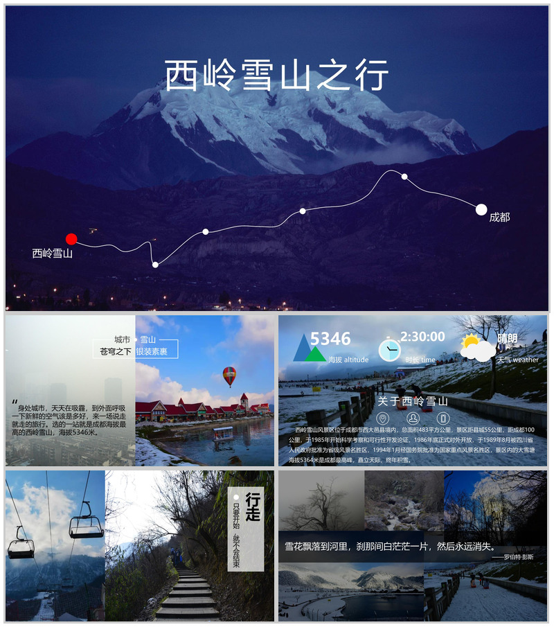 大气震撼西岭雪山旅行摄影相册展示PPT模板