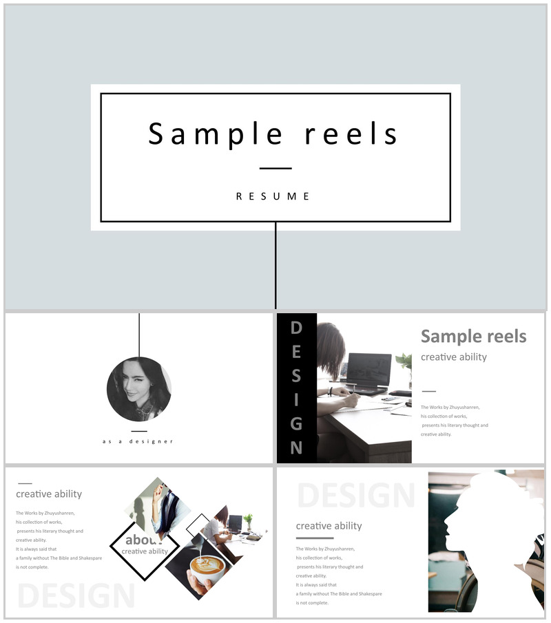 简约小清新风格作品集英文展示PPT模板