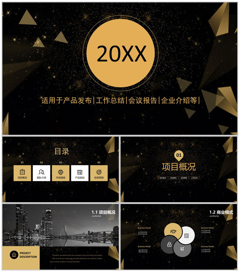 高端黑金扁平化大气产品发布工作介绍产品发布PPT模板