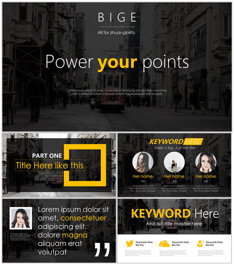 黑色商务欧美扁平精品企业通用PPT模板