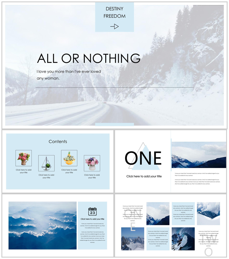 欧美大气雪景图杂志拍摄宣传PPT模板