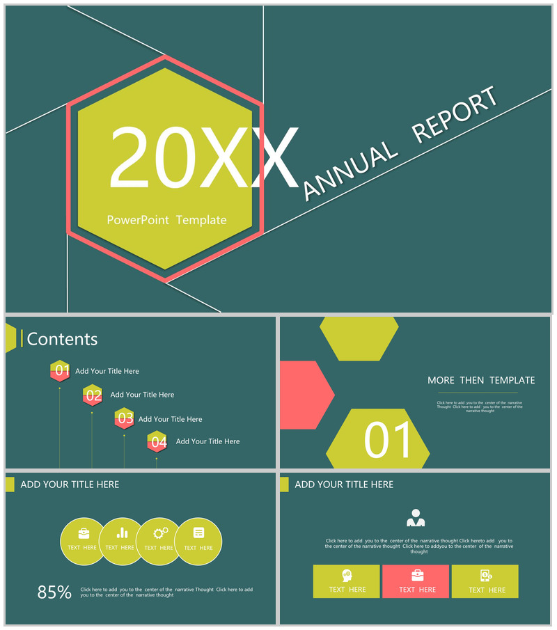 深绿色扁平总结商务汇报通用PPT模板