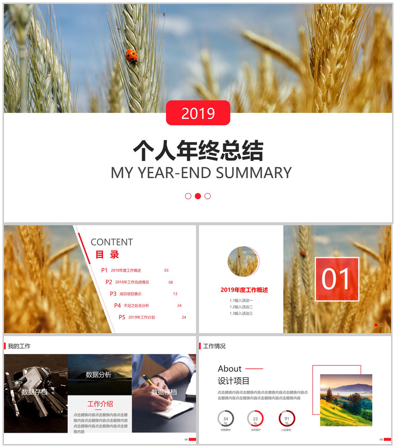 大气商务个人述职转正年终总结汇报动态模板