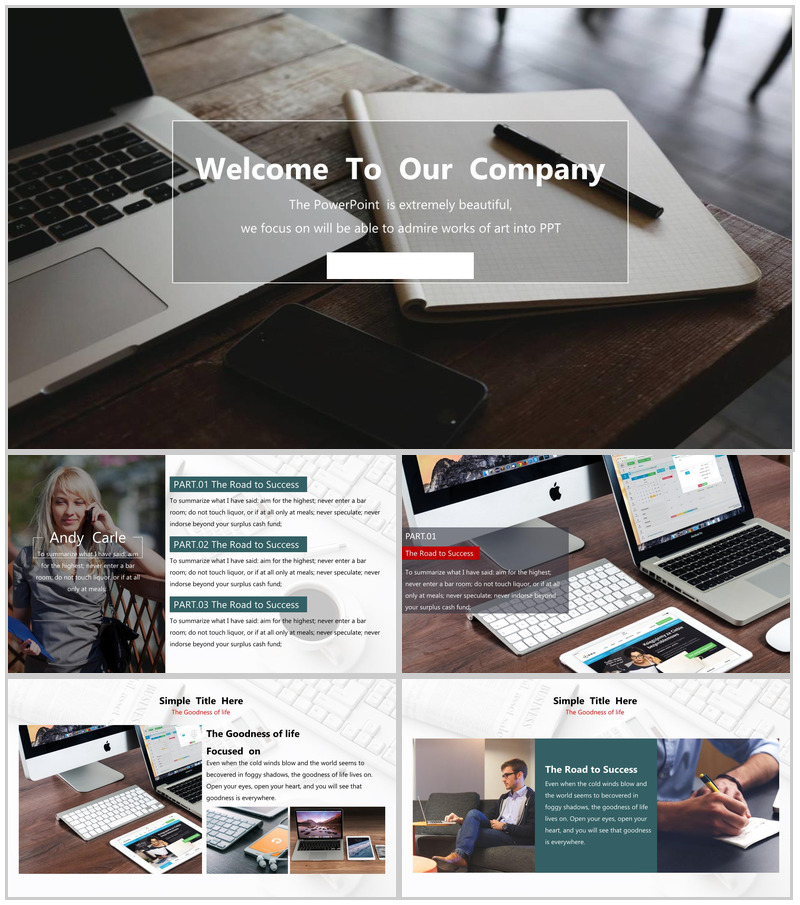 扁平商务汇报深色汇报演讲总结PPT模板