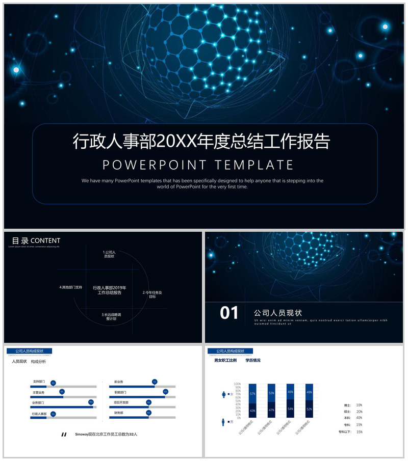 扁平化行政人事部年度总结工作报告PPT模板
