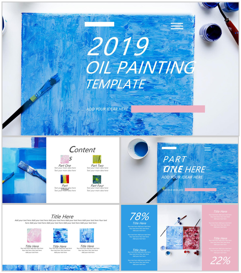 2025蓝色油画商务通用工作汇报PPT模板