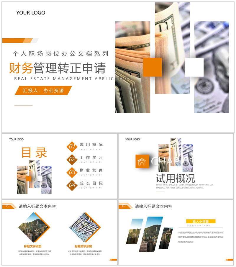 白色简约财务管理转正申请PPT模板