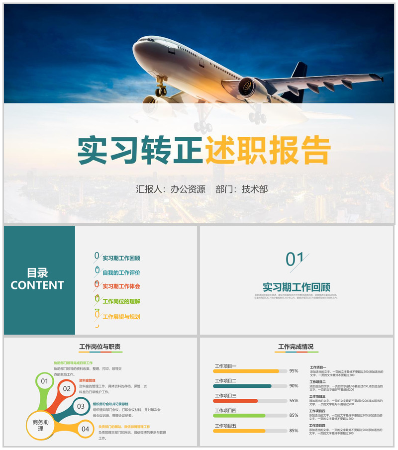 城市背景实习转正述职报告范文PPT模板