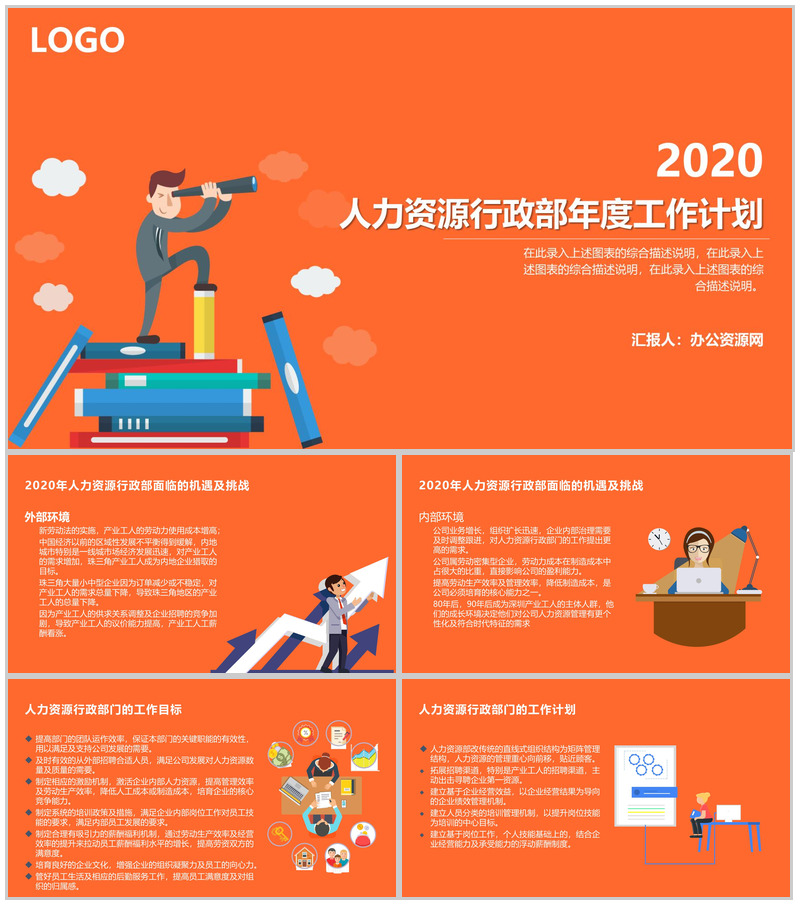 橙黄大气人力资源行政部年度工作计划PPT模板