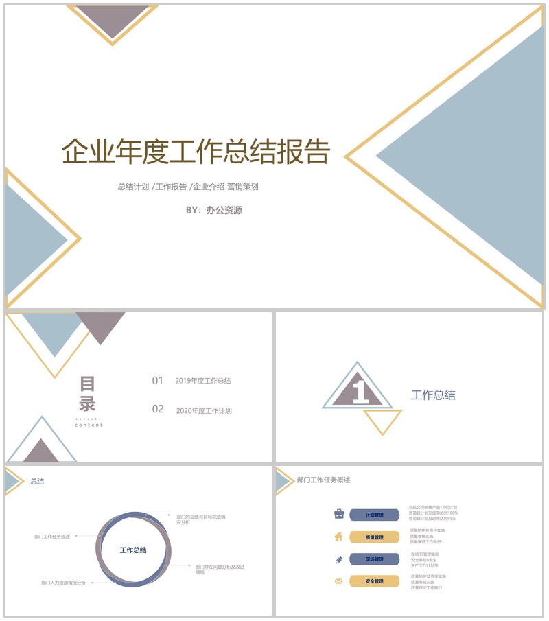 创意简约三角形设计企业生产部年度总结报告PPT模板