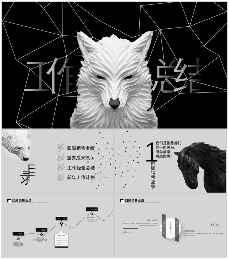 大气震撼狼广告视觉设计动态工作总结PPT模板