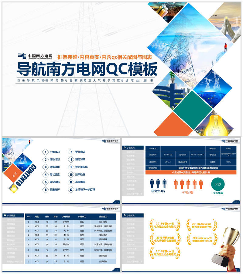 导航南方电网QC工作汇报PPT模板