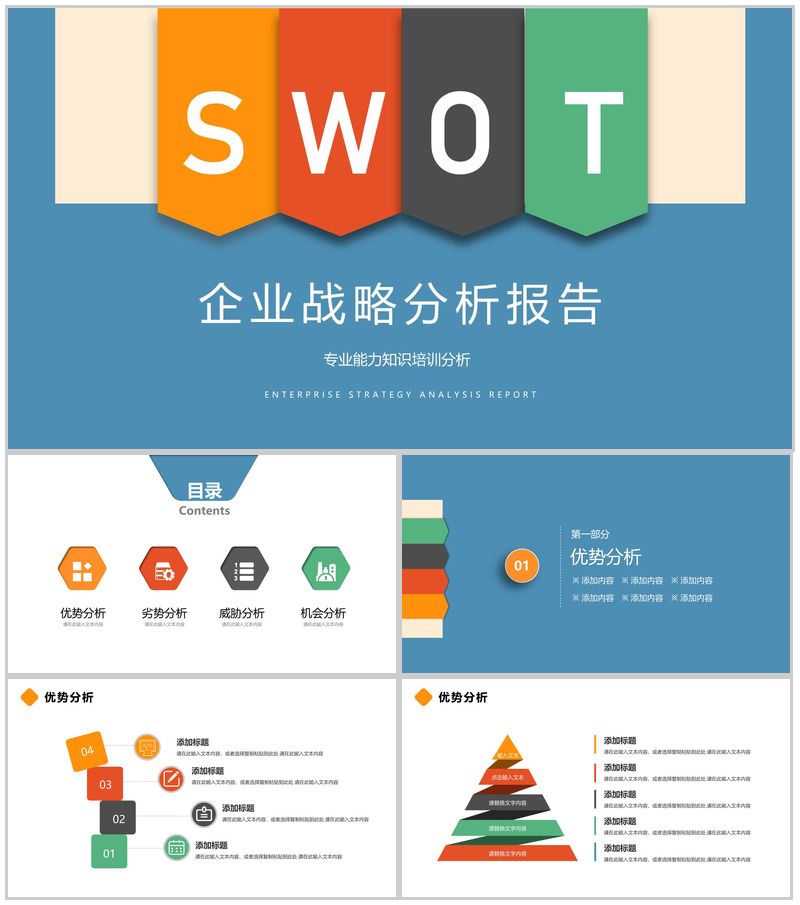 公司项目产品SWOT矩阵分析数据整理报告PPT模板
